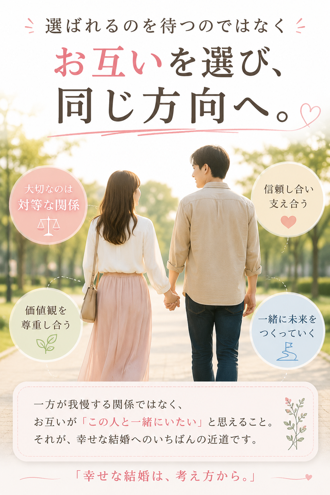 婚活で男女がお互いを人生のパートナーとして選び合うイメージ