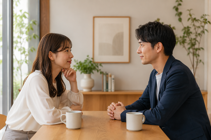 結婚相手としてお互いを考えながら話し合う男女